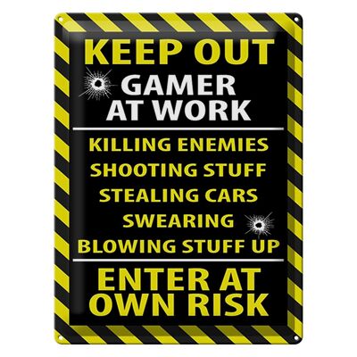 Metal sign saying 30x40cm keep out gamer at work own risk