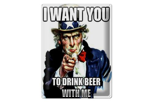 Blechschild Spruch 30x40cm i want you to drink beer with me