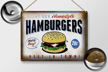 Plaque en tôle 40x30cm Hamburger meilleur de la ville 100% bœuf 2