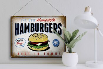 Plaque en tôle 40x30cm Hamburger meilleur de la ville 100% bœuf 3