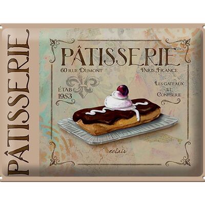 Targa in metallo con scritta "Patisserie Paris" torta eclair 40x30 cm