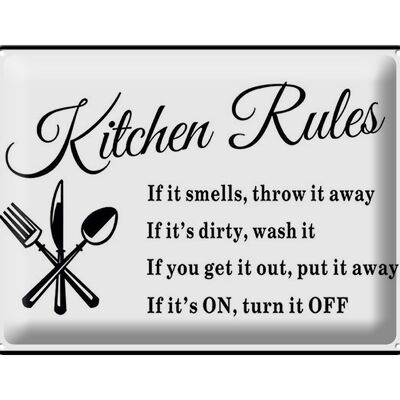 Letrero de chapa que dice Reglas de cocina de 40x30 cm Reglas de cocina