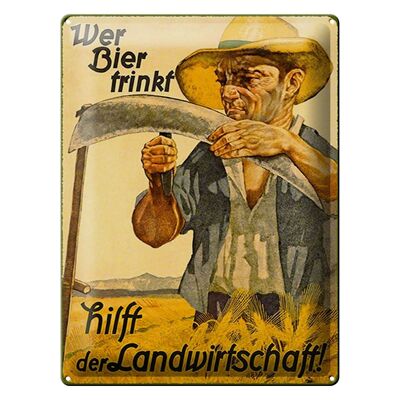 Targa in latta 30x40 cm con scritta "Chi beve birra agricoltura".