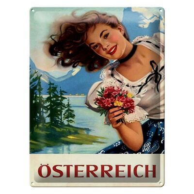 Cartel de chapa Pin Up 30x40cm Austria Alpes Mujer de vacaciones