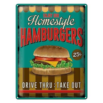 Targa in metallo Food 30x40 cm Gli hamburger godono del nostro stile casalingo