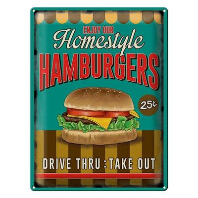 Cartel de chapa Comida 30x40cm Hamburguesas disfrutan de nuestro Homestyle