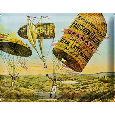 Cartel de chapa retro 40x30cm paracaídas primer globo dirigible