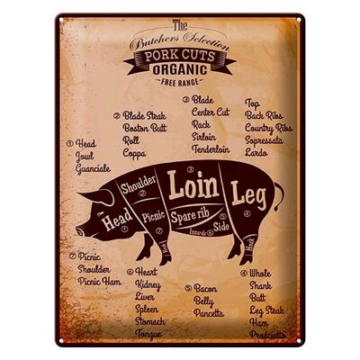 Blechschild Metzger 30x40cm Pork cuts Organic free Schwein