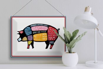 Plaque en tôle boucher 40x30cm cochon coupe viande de porc 3