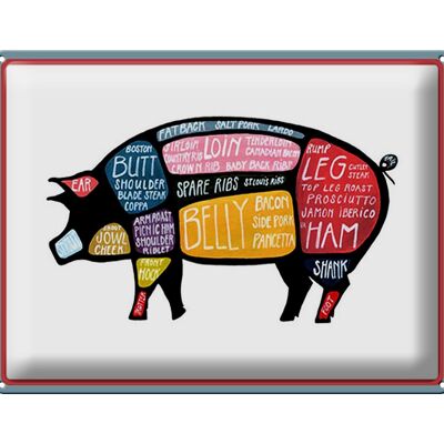 Plaque en tôle boucher 40x30cm cochon coupe viande de porc