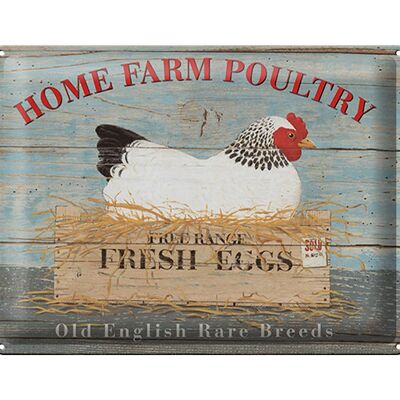Cartel de chapa que dice 40x30cm Home farm aves huevos frescos