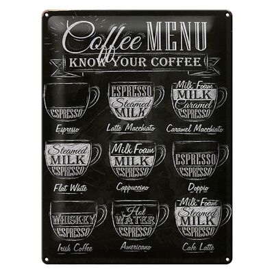 Targa in metallo Caffè 30x40 cm Menu caffè Espresso Latte Piatto