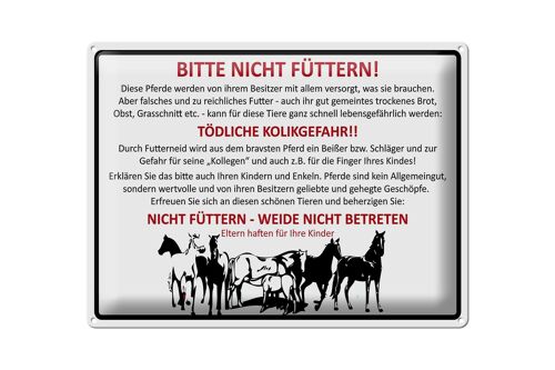 Blechschild Tiere 40x30cm bitte nicht füttern Pferde Verbot