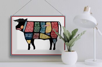 Plaque en tôle boucher 40x30cm vache boeuf coupe viande 3