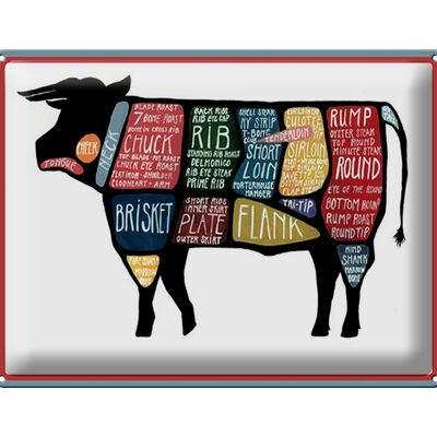 Metal sign butcher 40x30cm cow beef cuts meat