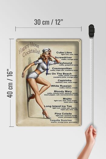 Plaque en étain Pin Up 30x40cm Happy Hour Cocktails Mojito 4