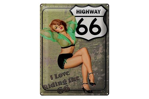Blechschild Pin Up 30x40cm Highway 66 i love riding the 66