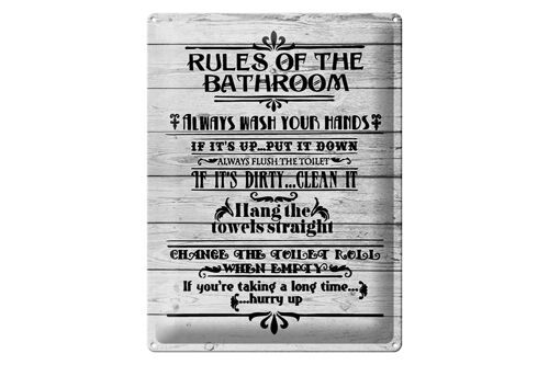 Blechschild Spruch 30x40cm rules of the bathroom wash hands