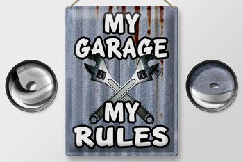 Plaque en tôle vintage 30x40cm mon garage mes règles 2
