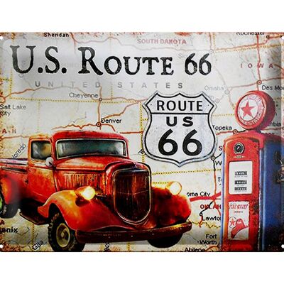 Targa in metallo retrò 40x30 cm US Route 66 Stazione di servizio vintage