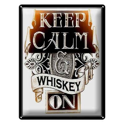 Targa in metallo con scritta "Keep Calm Whiskey on" 30x40 cm