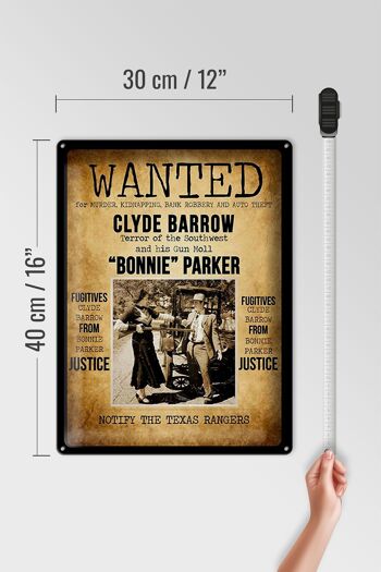 Panneau en étain disant 30x40cm voulait Clyde Barrow Bonnie 4