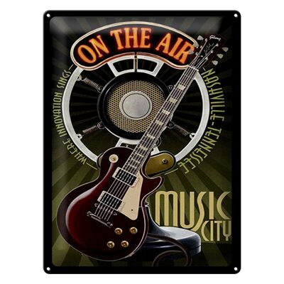 Cartel de chapa que dice 30x40cm Music city on the Air guitar
