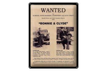 Panneau en étain indiquant 30x40cm Wanted Bonnie Clyde 1