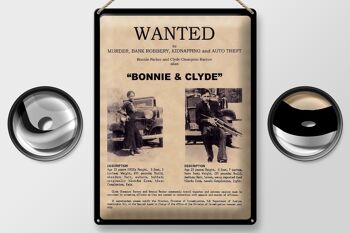 Panneau en étain indiquant 30x40cm Wanted Bonnie Clyde 2
