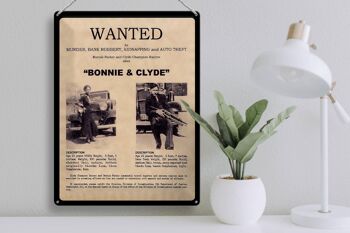 Panneau en étain indiquant 30x40cm Wanted Bonnie Clyde 3