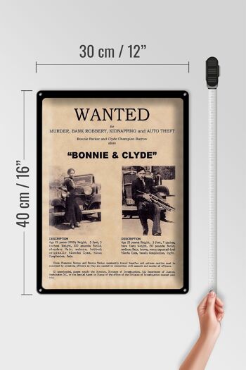 Panneau en étain indiquant 30x40cm Wanted Bonnie Clyde 4