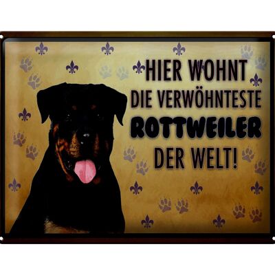 Metal sign saying 40x30cm dog here lives the Rottweiler