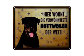 Plaque en tôle indiquant que le chien Rottweiler vit ici de 40 x 30 cm 1