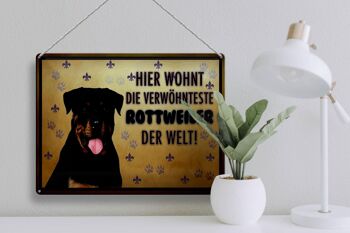 Plaque en tôle indiquant que le chien Rottweiler vit ici de 40 x 30 cm 3