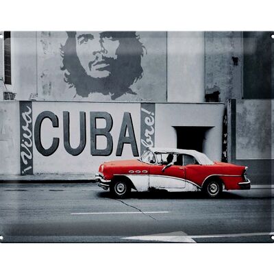 Panneau en étain disant 40x30cm Cuba Guevara voiture voiture vintage rouge