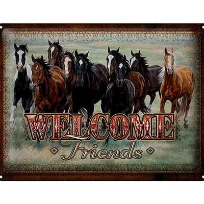 Tin sign horses 30x40cm welcome friends