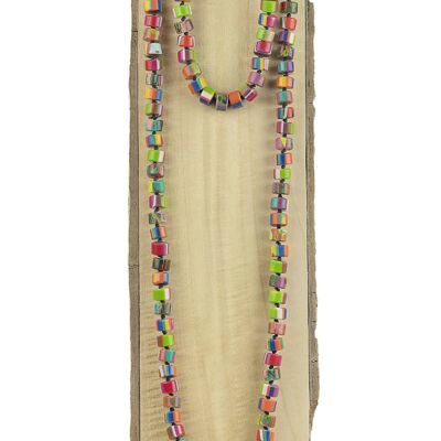 Long necklace with cylindrical pieces