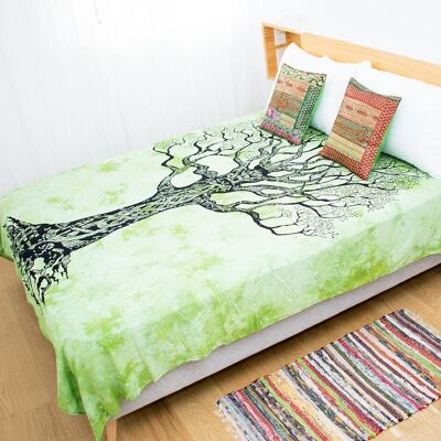 Grüne Bettdecke oder Wandteppich aus Baumwolle mit Baumdruck
