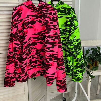 FELPA CON CAPPUCCIO STAMPATA NEON CAMO JOB LOT (NEON-JOBLOT)