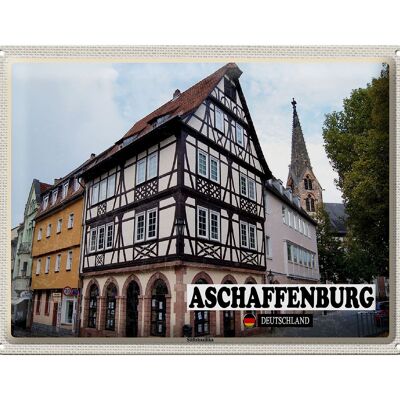 Targa in metallo città Aschaffenburg Abbazia Basilica Città Vecchia 40x30 cm