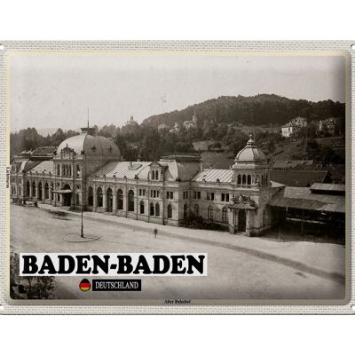 Cartel de chapa ciudades Baden-Baden antigua estación de tren 40x30cm