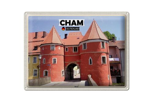 Blechschild Städte Cham Biertor Architektur Wanddeko 40x30cm