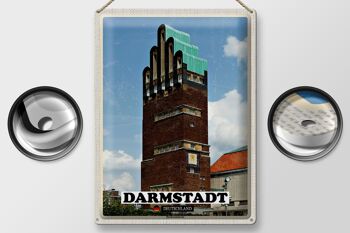 Panneau en étain villes Darmstadt, tour de mariage, architecture 30x40cm 2