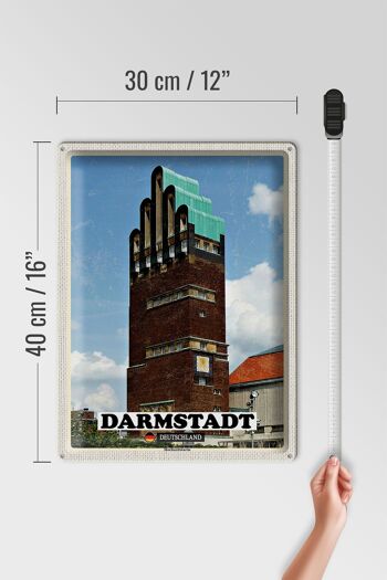 Panneau en étain villes Darmstadt, tour de mariage, architecture 30x40cm 4