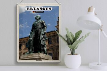 Plaque en étain villes Erlangen statue margrave 30x40cm 3