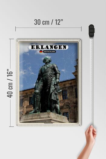 Plaque en étain villes Erlangen statue margrave 30x40cm 4