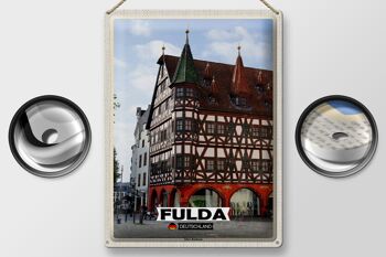 Panneau en étain villes Fulda, architecture de l'ancien hôtel de ville 30x40cm 2