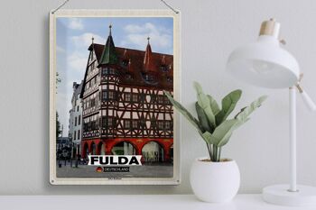 Panneau en étain villes Fulda, architecture de l'ancien hôtel de ville 30x40cm 3