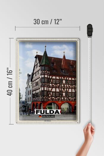 Panneau en étain villes Fulda, architecture de l'ancien hôtel de ville 30x40cm 4