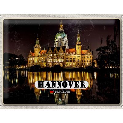 Cartel de chapa Ciudades Hannover Nuevo Ayuntamiento Noche 40x30cm